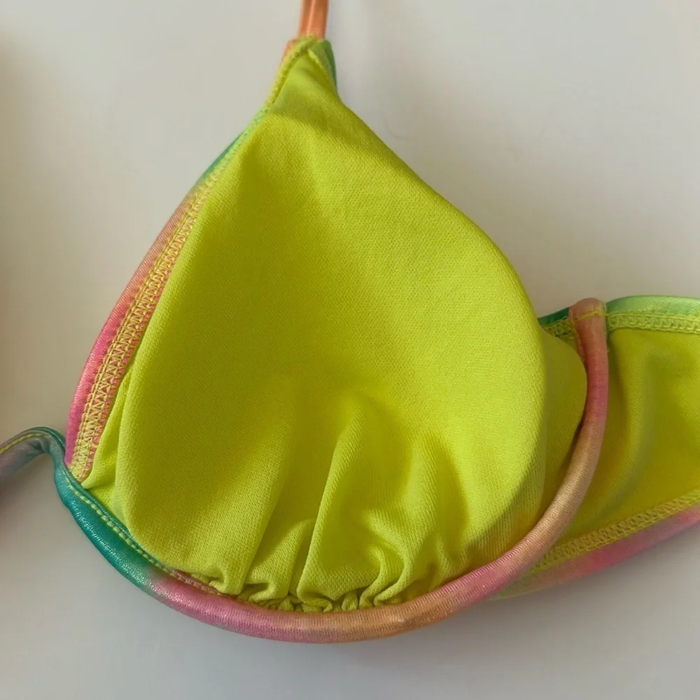 NWT No Boundaries multi color bikini top with gold shimmer (Junior)Sz L 11-13
